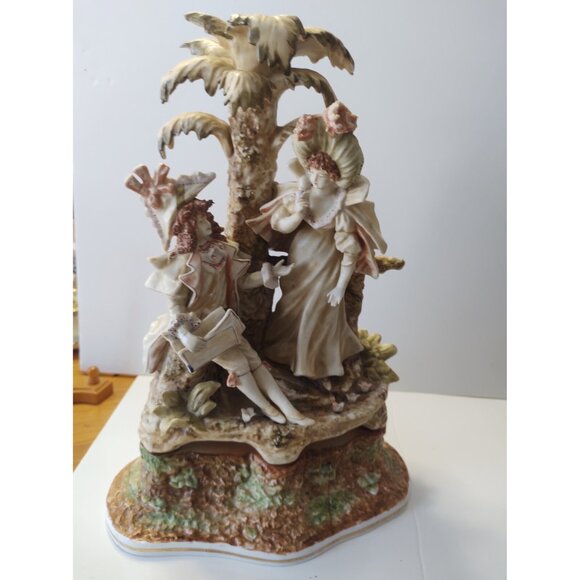 Vintage Arnart Figurine Ceramic Victorian 14" Tall Couple seated near Palm Trees - Picture 13 of 16